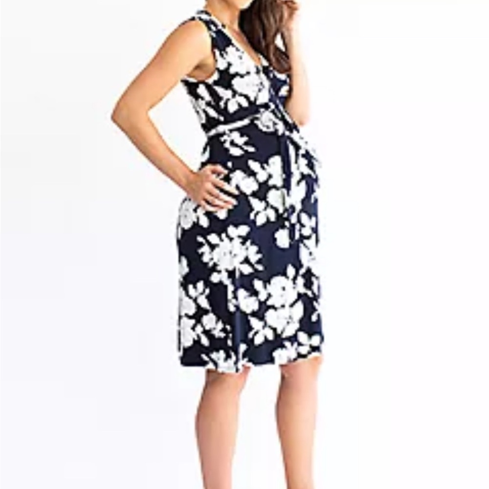 Floral Navy and White Maternity Dress